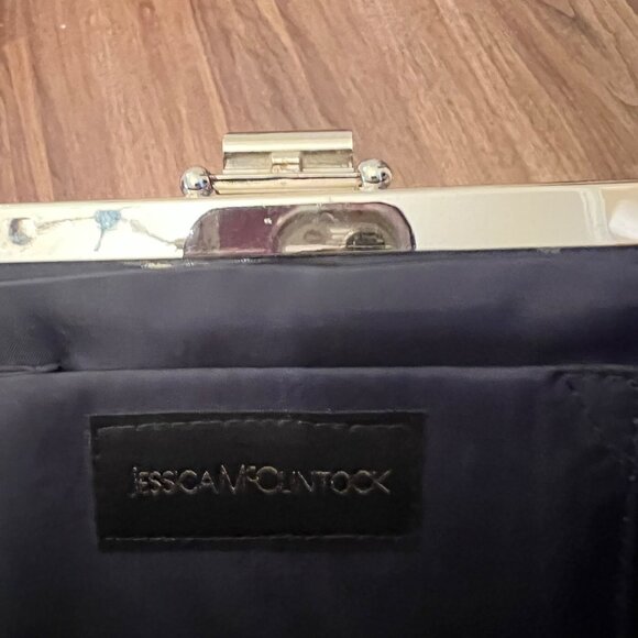 Jessica McClintock Y2K Black Clutch Shoulder Bag Evening Silver Drop Chain Strap - Picture 5 of 10